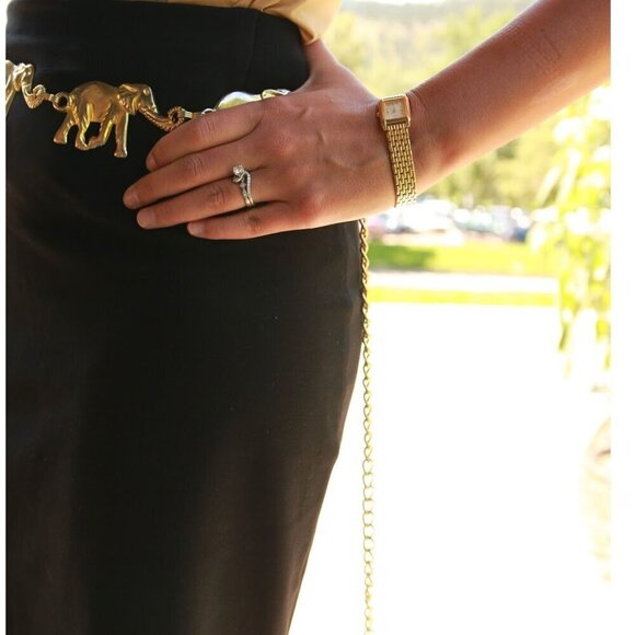 Vintage Anne Klein Gold Plated Brass Elephant Chain Link Belt display picture 2